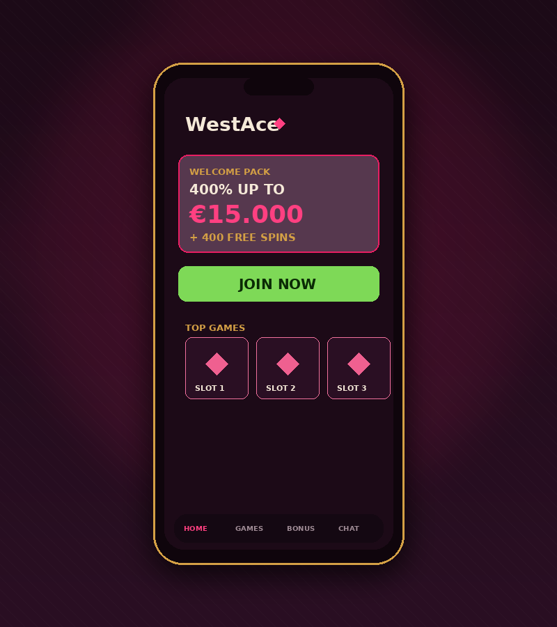 WestAce Καζίνο Ελλάδα προεπισκόπηση κινητού - μπόνους καλωσορίσματος 400% μέχρι €15.000